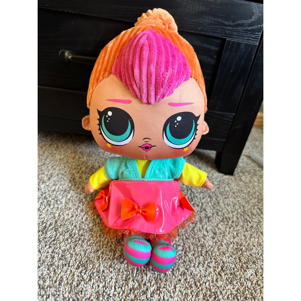 LOL Surprise Plush Doll MGA Entertainment Neon Orange Hair Pink Skirt 15 Inch